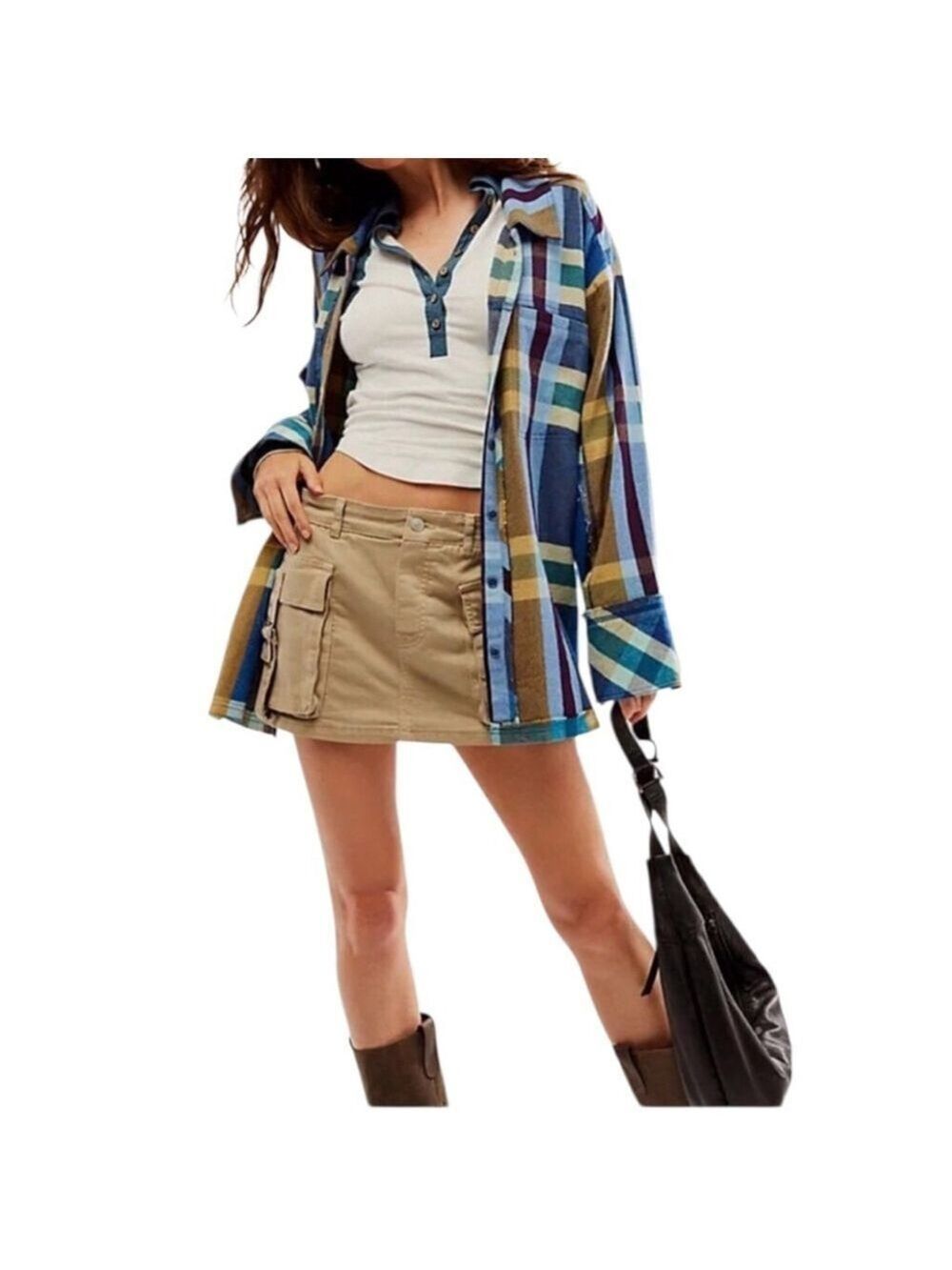 We The Free Women’s Summer Plaid Shirt Size M (23” pit to pit) Blue Yellow